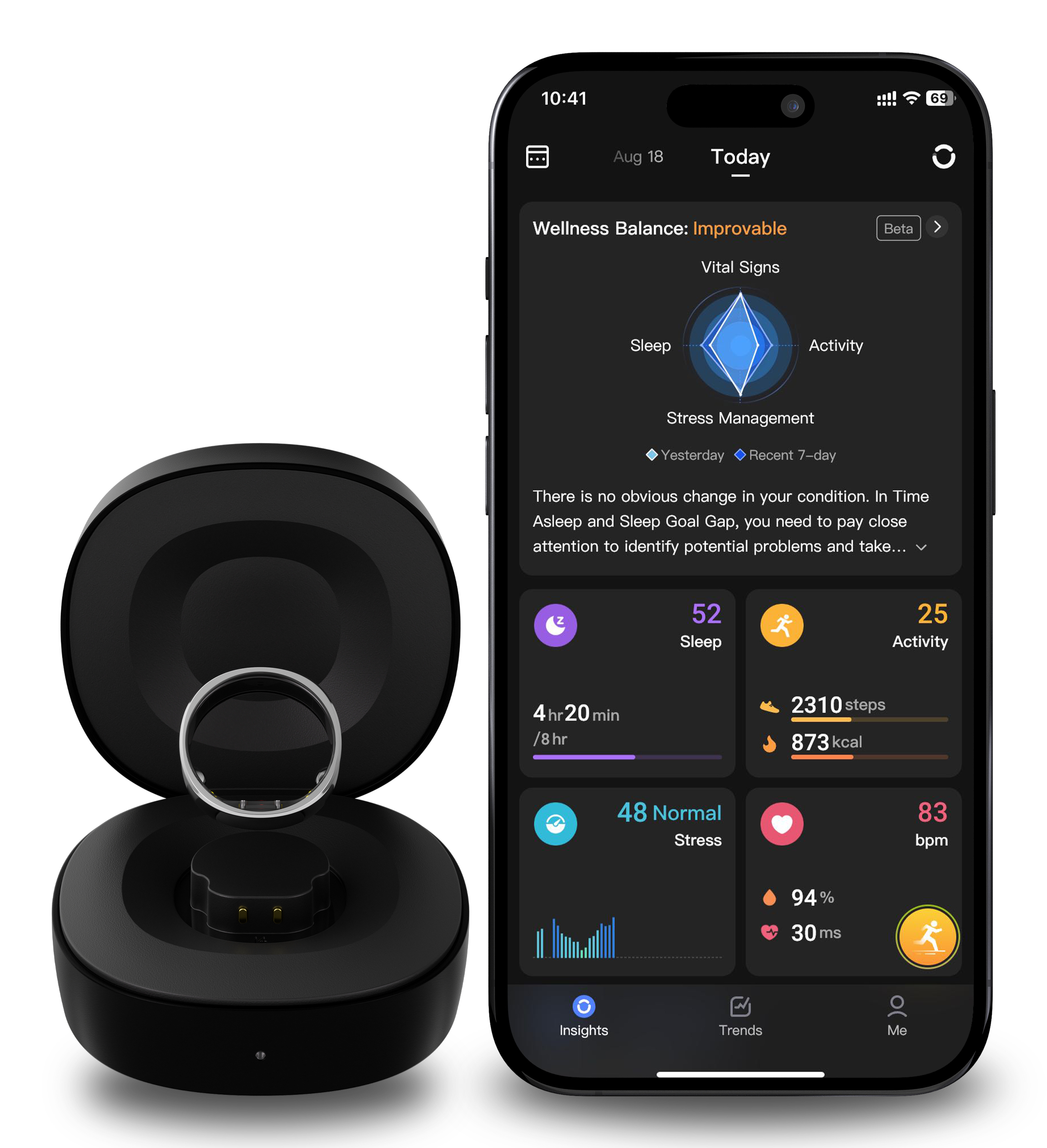 RingConn Smart Ring Gen 2 Aktivitäts-Tracker Größe 12 Schwarz