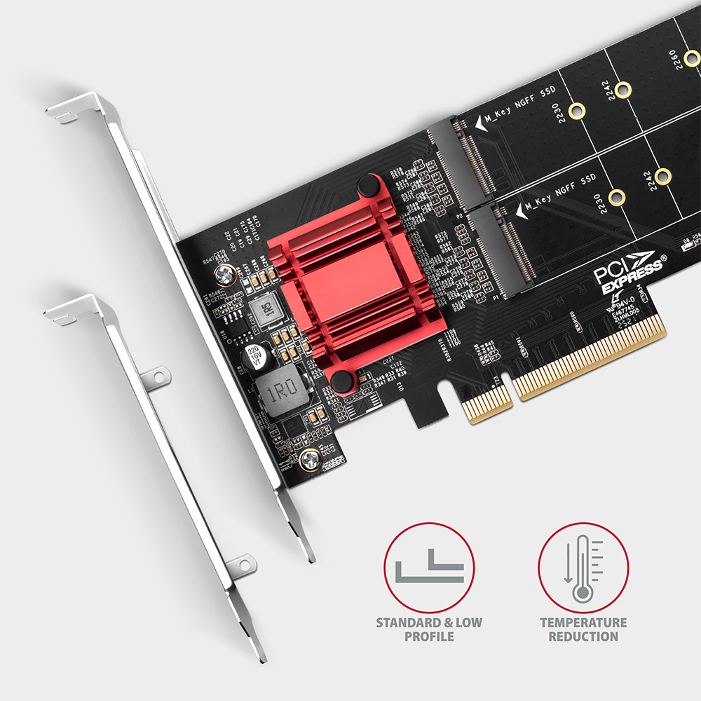 AXAGON PCEM2-ND PCIe Adapter für zwei M.2 NVMe SSDs Schwarz, Rot