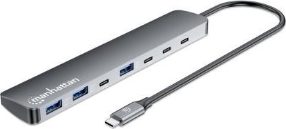 Manhattan 10G/5G USB-C/USB-A Hub mit Power Delivery USB-C-Stecker auf vier USB-C-Ports (181167)