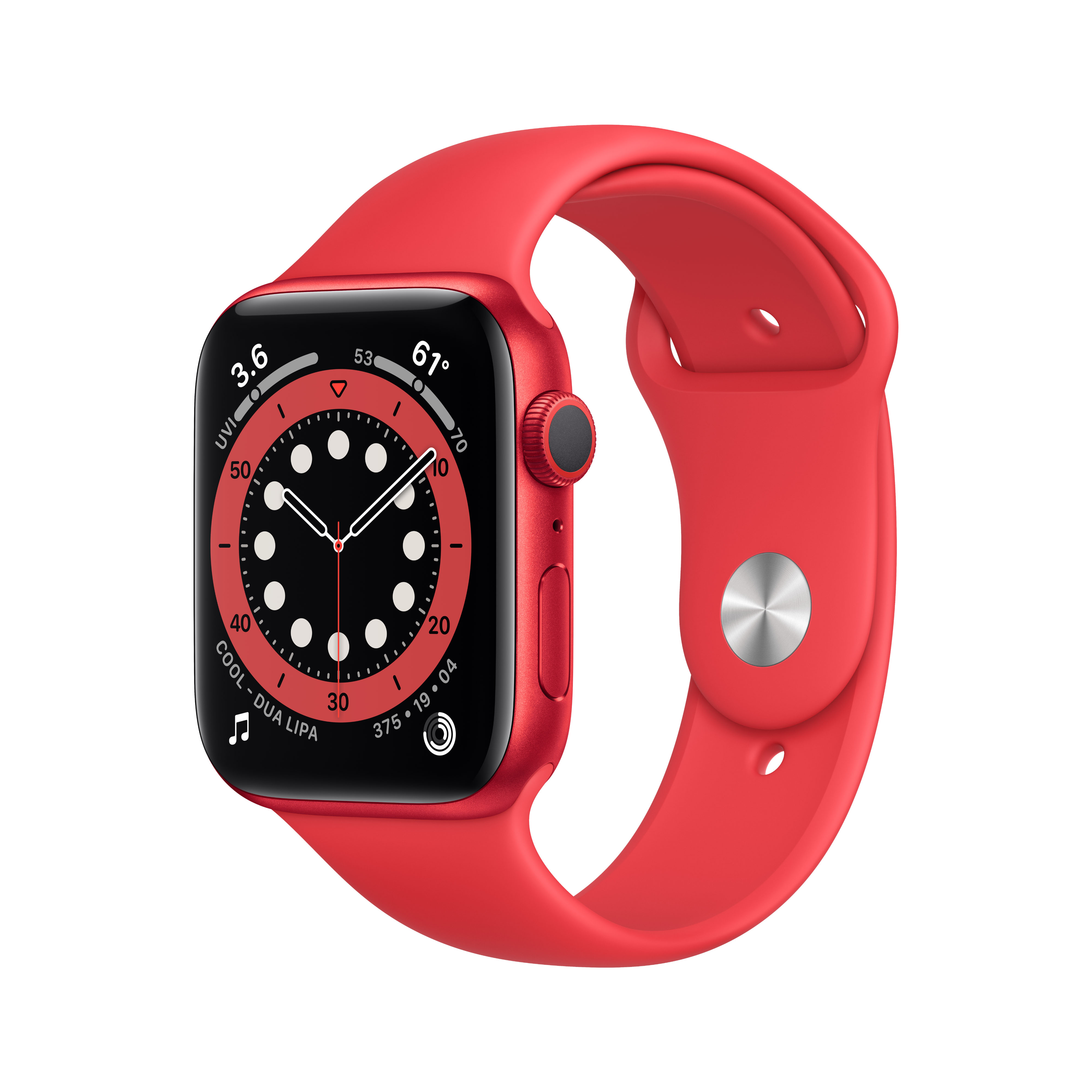 Apple Watch Series 6 (GPS) - (PRODUCT) RED - 44 mm - Red Aluminium - intelligente Uhr mit Sportband - Flouroelastomer - rot - Bandgröße 140-210 mm - S/M/L - 32GB - Wi-Fi, Bluetooth - 36,5 g (M00M3FD/A)