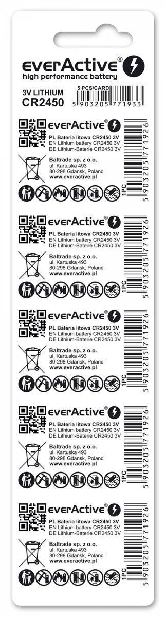 EverActive CR24505BL Lithium Einwegbatterie CR2450 3 V 5 Stück Metallisch