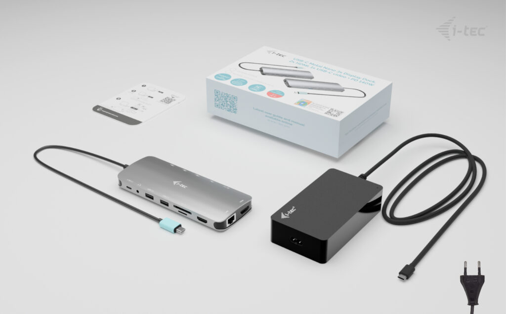 i-tec Nano Dock Dockingstation 2x HDMI USB-C 140 W Grau