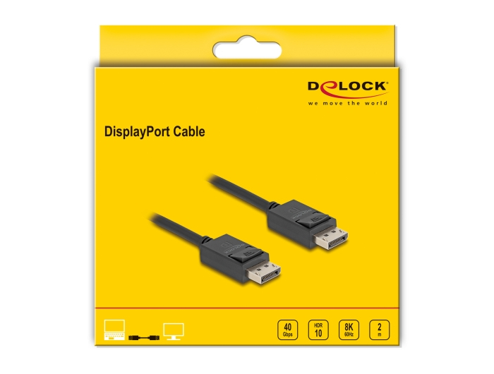 Delock DisplayPort-Kabel 2.1 8K 60 Hz 40 Gbit/s 2 m Schwarz