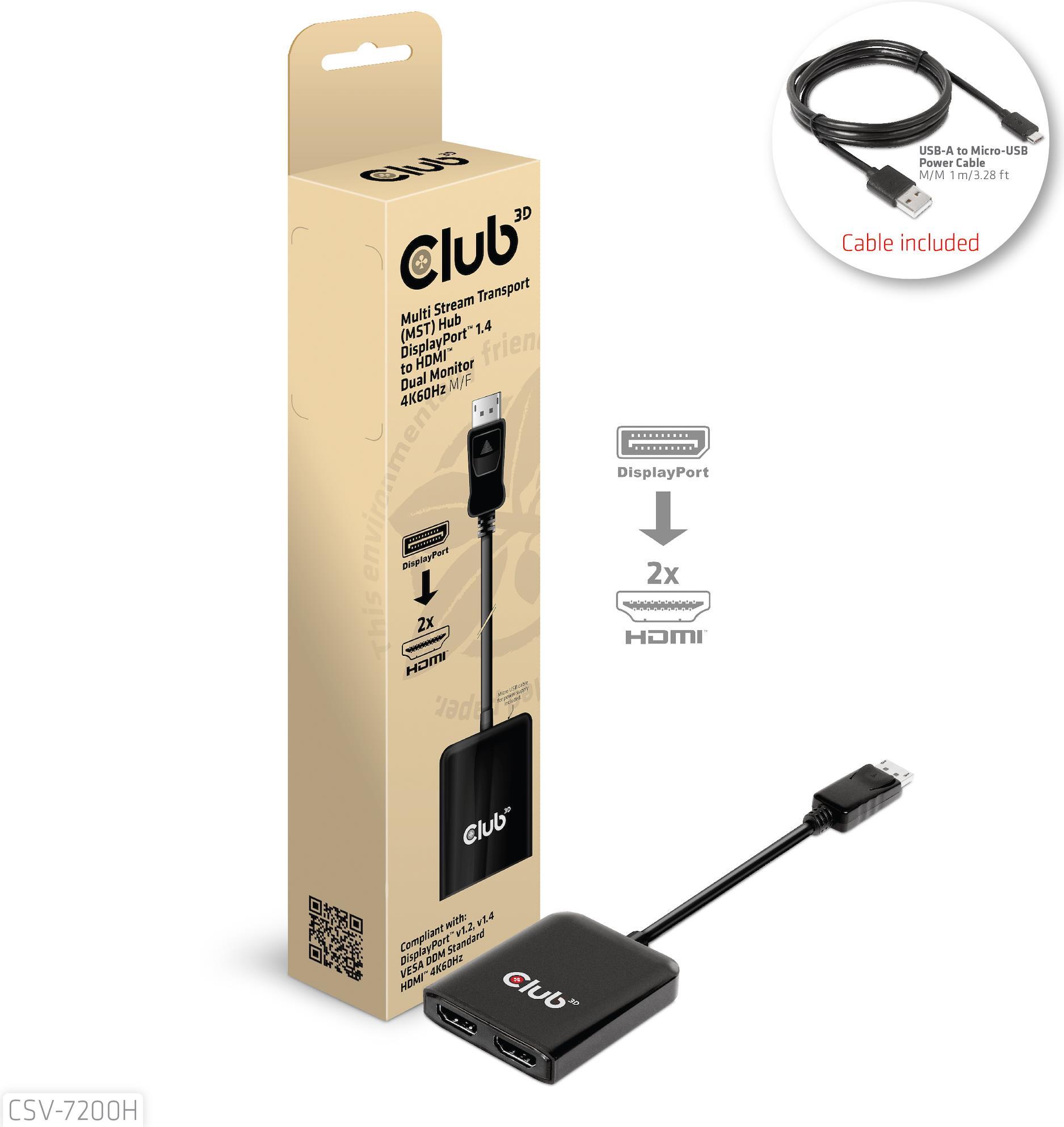 CLUB3D Multi Streaming Transport Hub 1xDP->2xHDMI Polybeutel