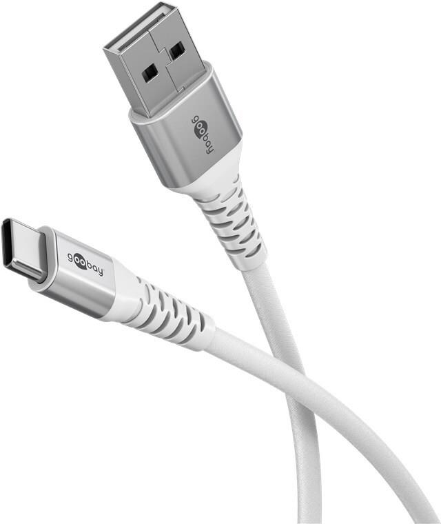 Goobay USB-C™ auf USB-A Supersoftes Textilkabel mit Metallsteckern, 2 m, weiß (74531)