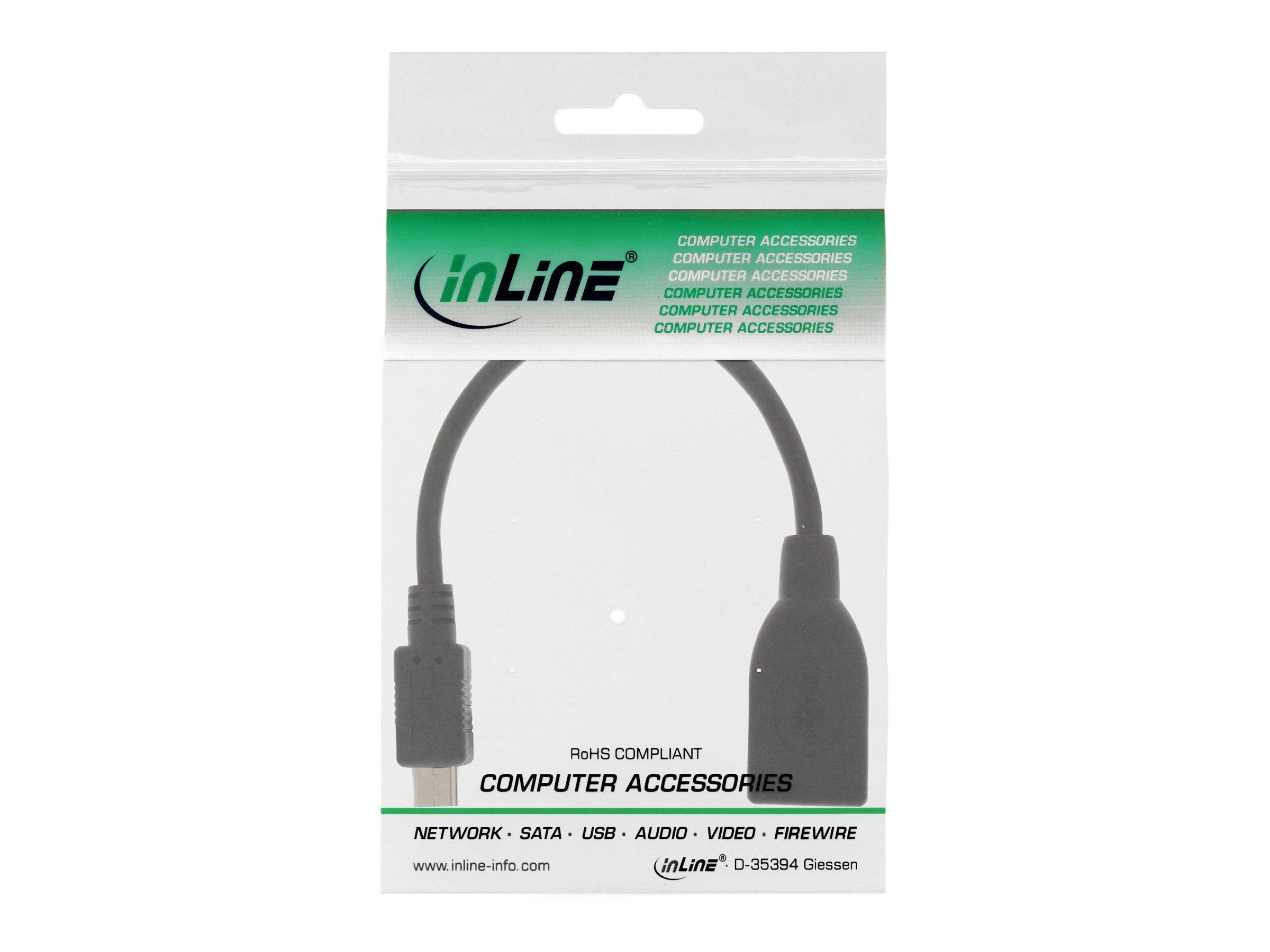 InLine Micro-USB OTG Adapterkabel Micro-B Stecker an USB A Buchse 15 cm Schwarz