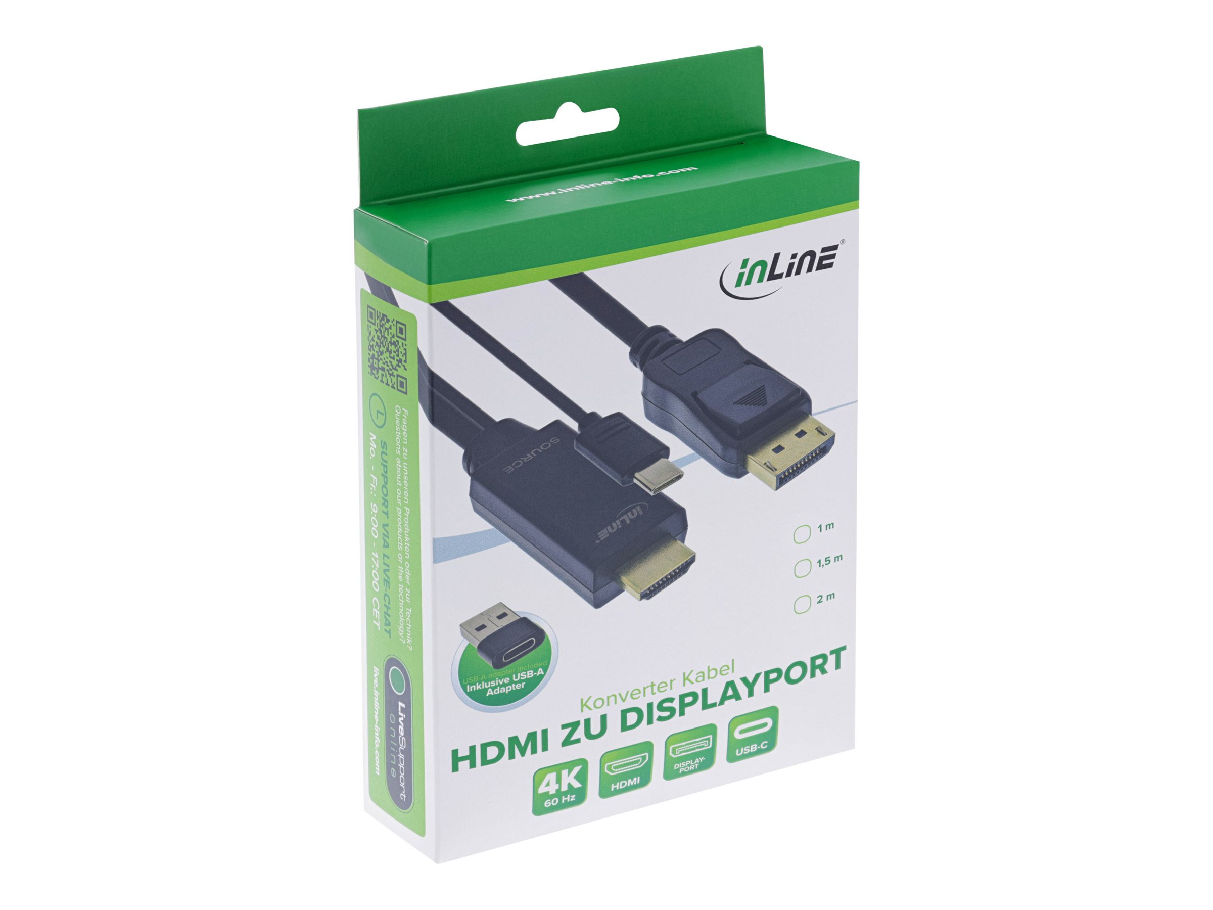 InLine HDMI zu DisplayPort Konverter Kabel 4K/60Hz 1,5 m Schwarz
