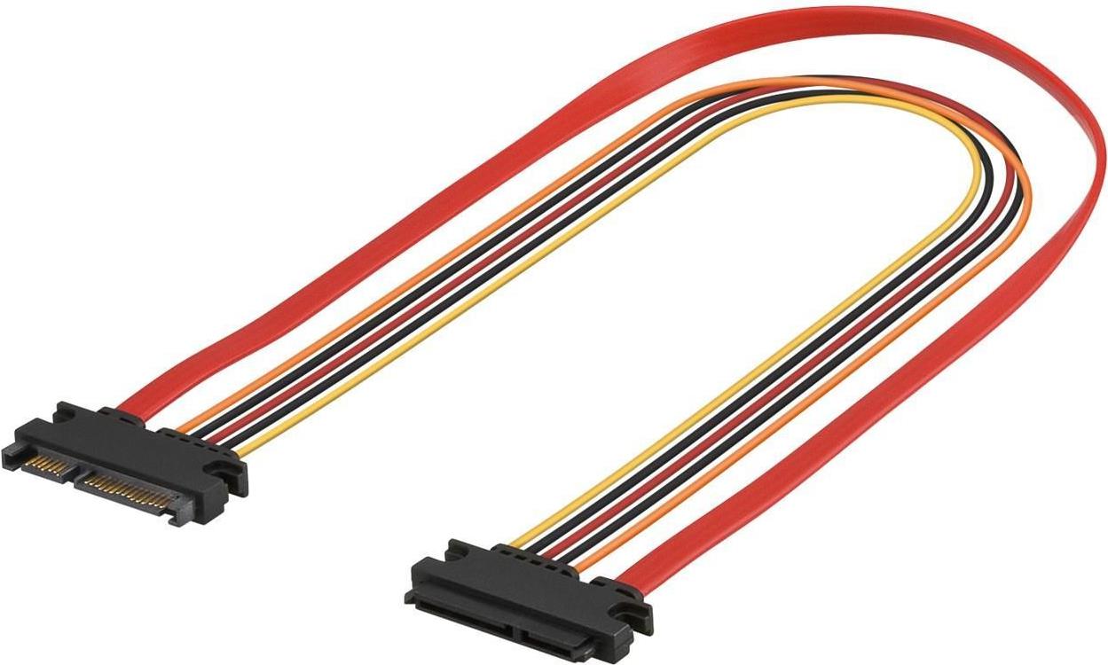 SATA Verlängerungskabel, SATA 22 Pin Stecker an SATA 22 Pin Buchse (5V + 12V), 0,5 m zur Verlängerung einer SATA Daten- und Stromschnittstelle zum Anschluss diverser Geräte mit 22 Pin SATA (147500)