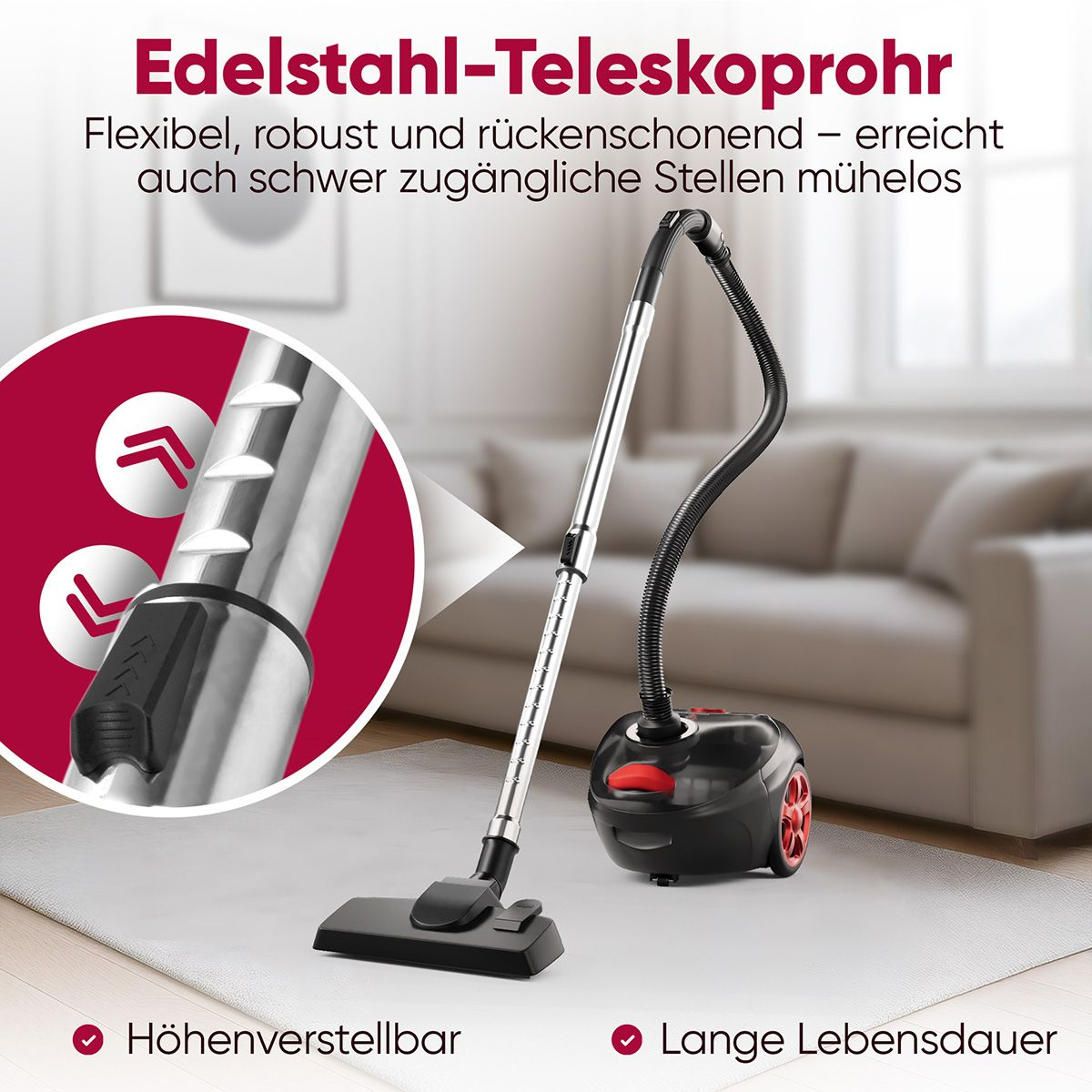 Clatronic Profi-Care PC-BS 3141 Bodenstaubsauger 700 W HEPA Anthrazit Rot
