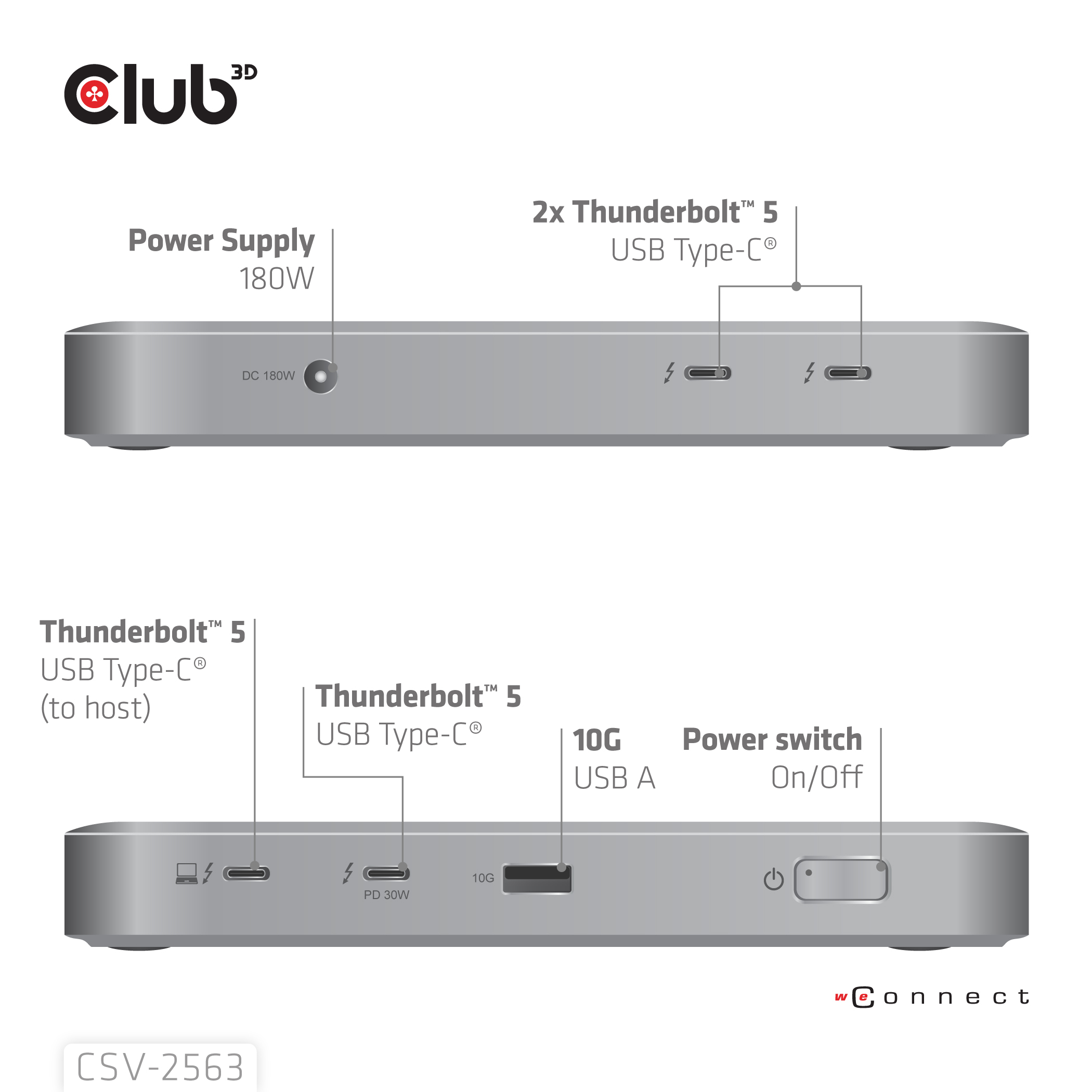 Club 3D CSV-2563 Dockingstation Thunderbolt 5 180W Silber