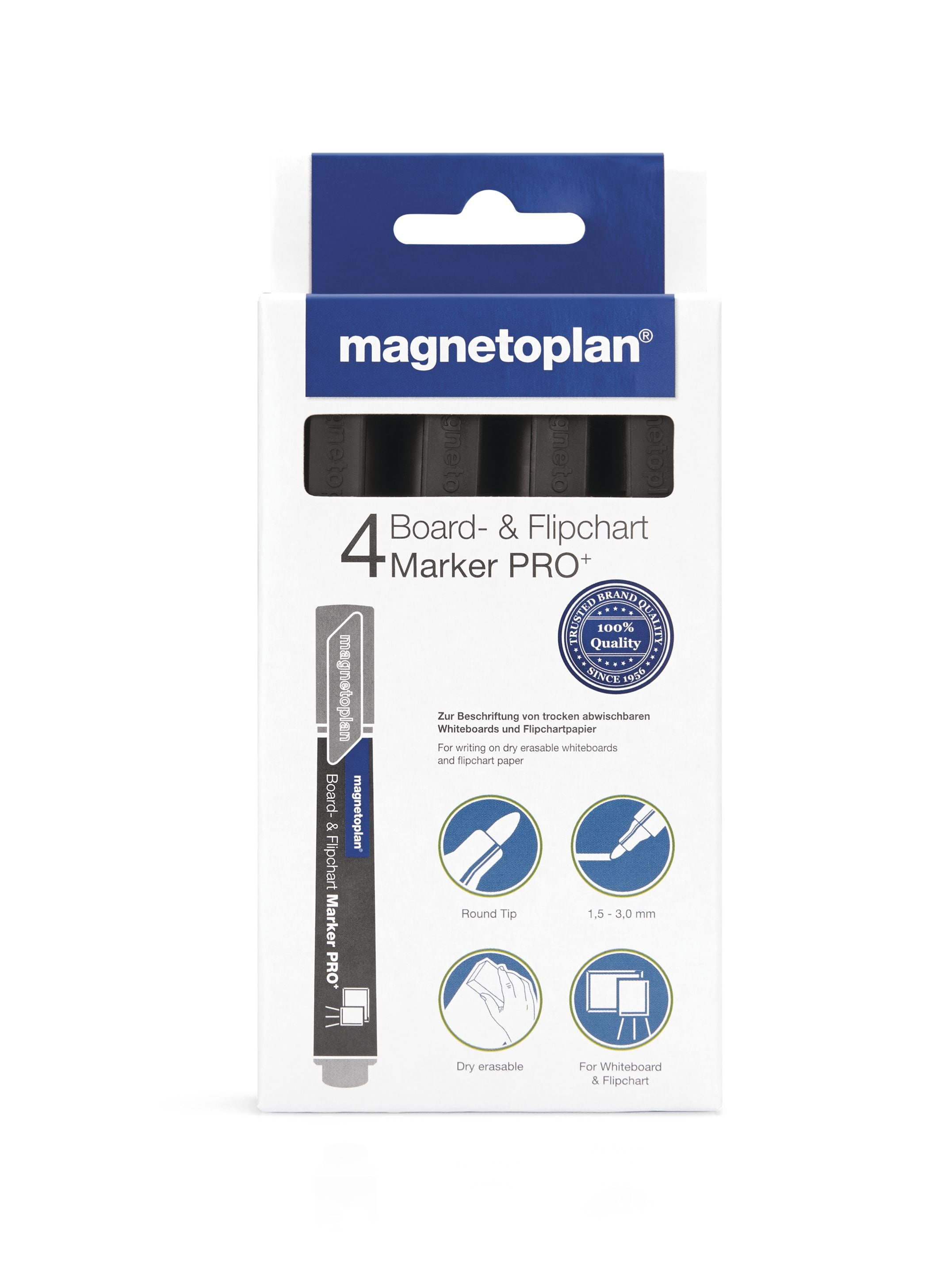 Magnetoplan Pro+ Flipchartmarker Rundspitze 3 mm 4 Stück Schwarz