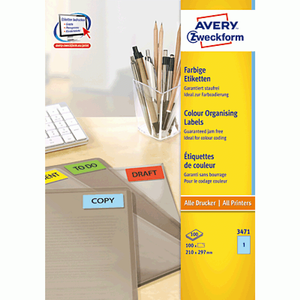 Avery - Etiketten - Blau - A4 (210 x 297 mm) - 100 Stck. (100 Bogen x 1) (3471) - Avery - Etiketten - Blau - A4 (210 x 297 mm) - 100 Stck. (100 Bogen x 1) (3471)