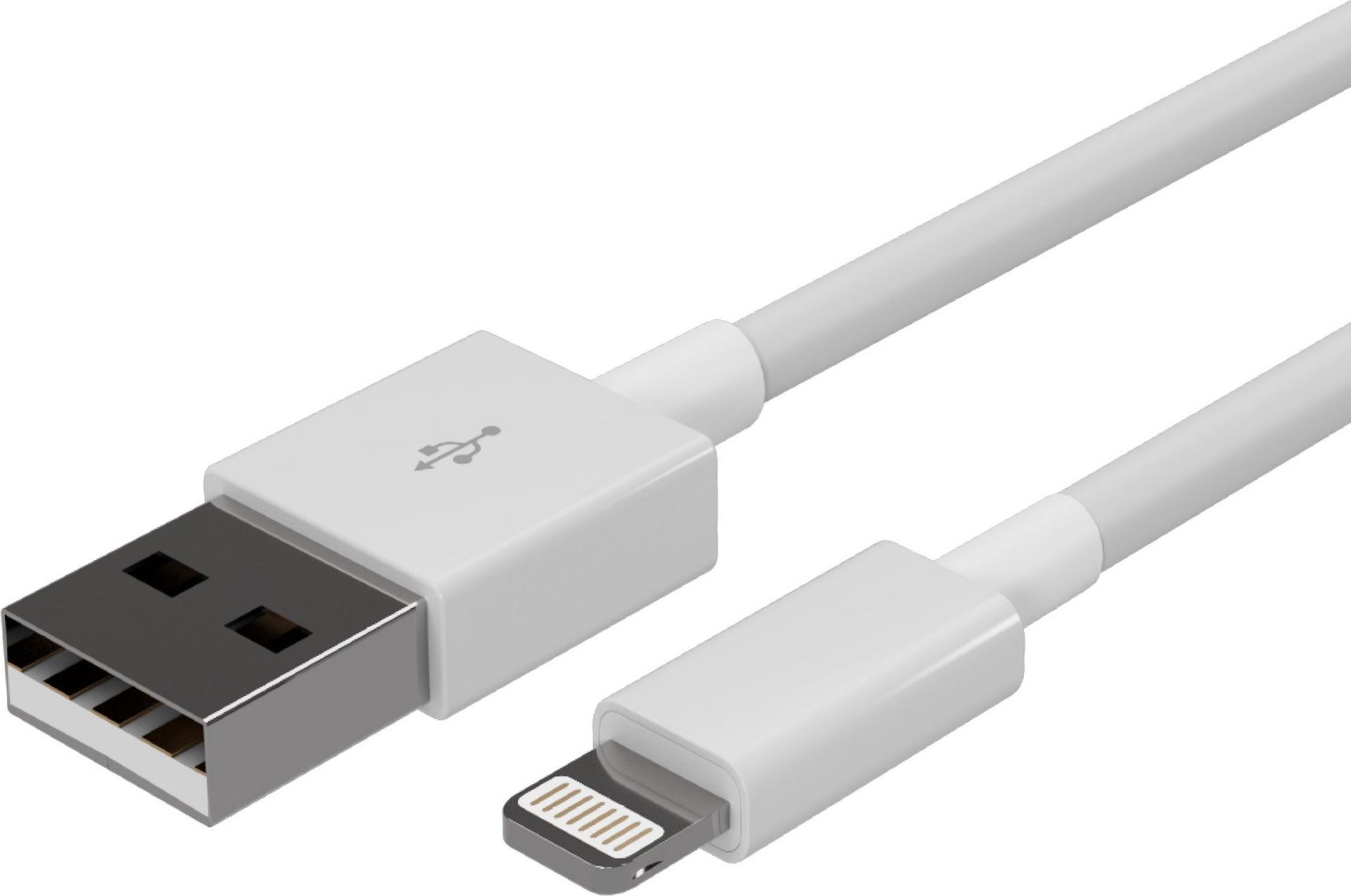 Flexline ®-USB Lade-Sync Kabel, USB A Stecker auf 8-Pin Stecker, 2.0, ABS, weiß, 0,2m (FL31-12045)