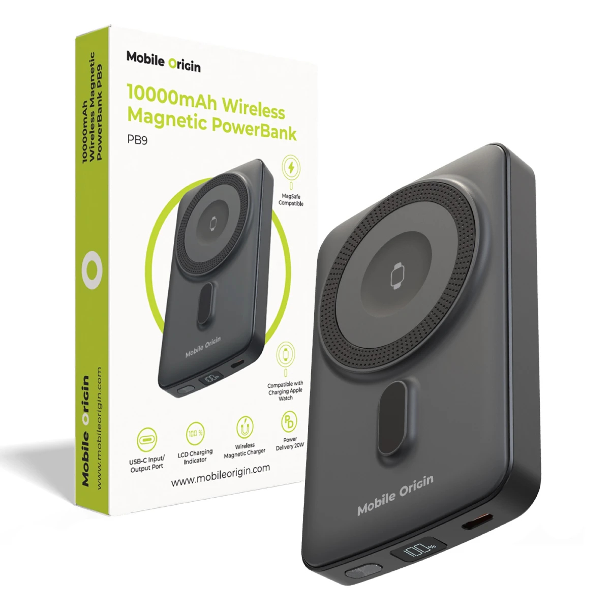 Mobile Origin MO-WMP-PB9 Magnetic Powerbank 10000 mAh 20 W MagSafe-kompatibel Schwarz