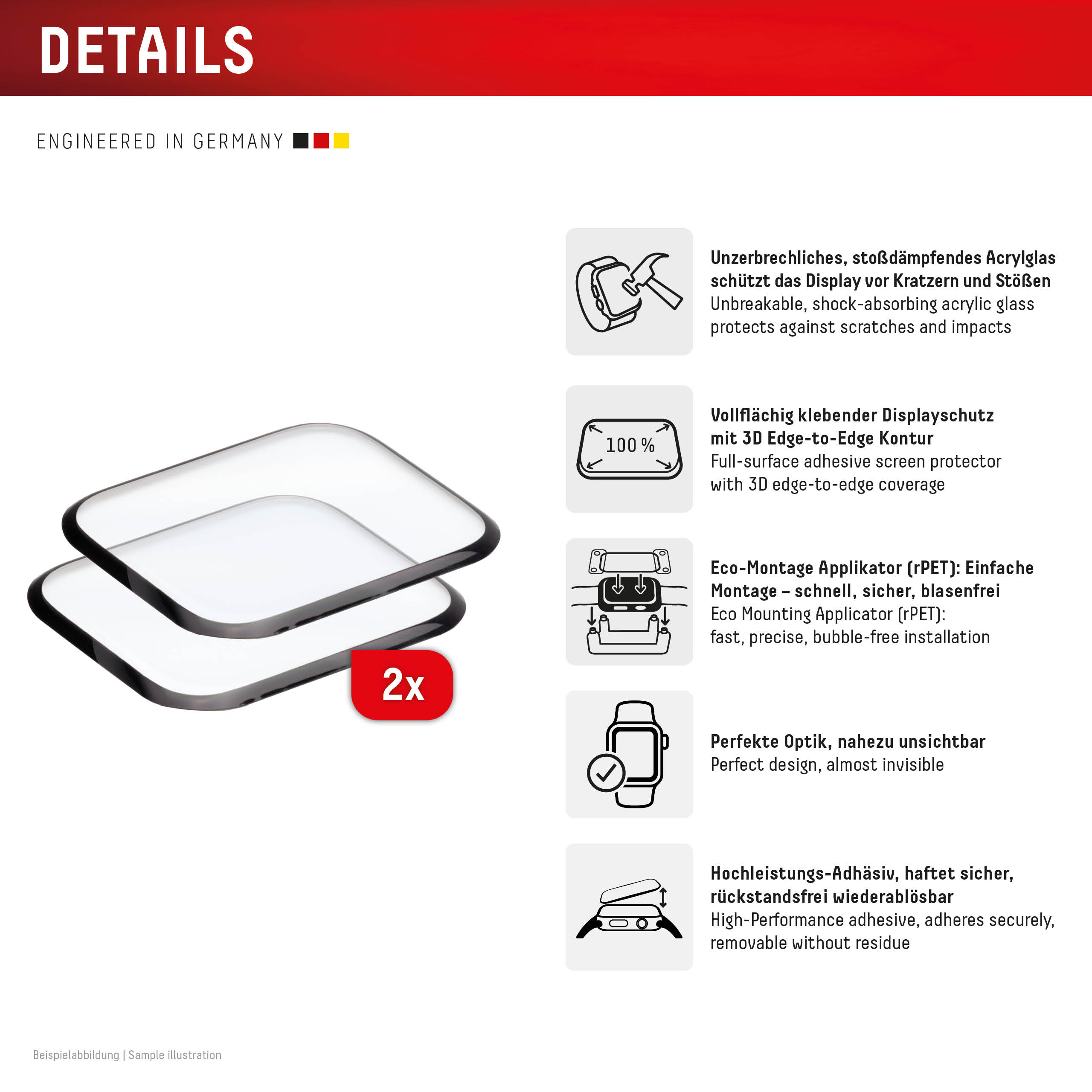 E.V.I. DISPLEX Watch Glass FC Displayschutz für Apple Watch SE (2/3) 44mm Transparent