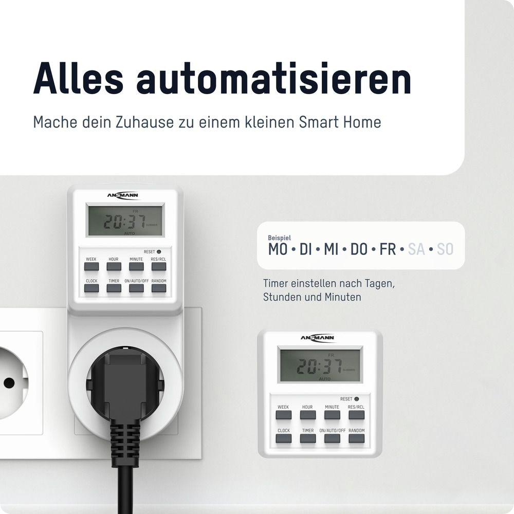 Ansmann AES6 Steckdosen-Zeitschaltuhr Digital 3680 W Weiß
