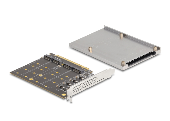 Delock 90210 Speicher-Controller PCIe 4.0 x16 zu 4 x M.2 NVMe Schwarz, Metallisch