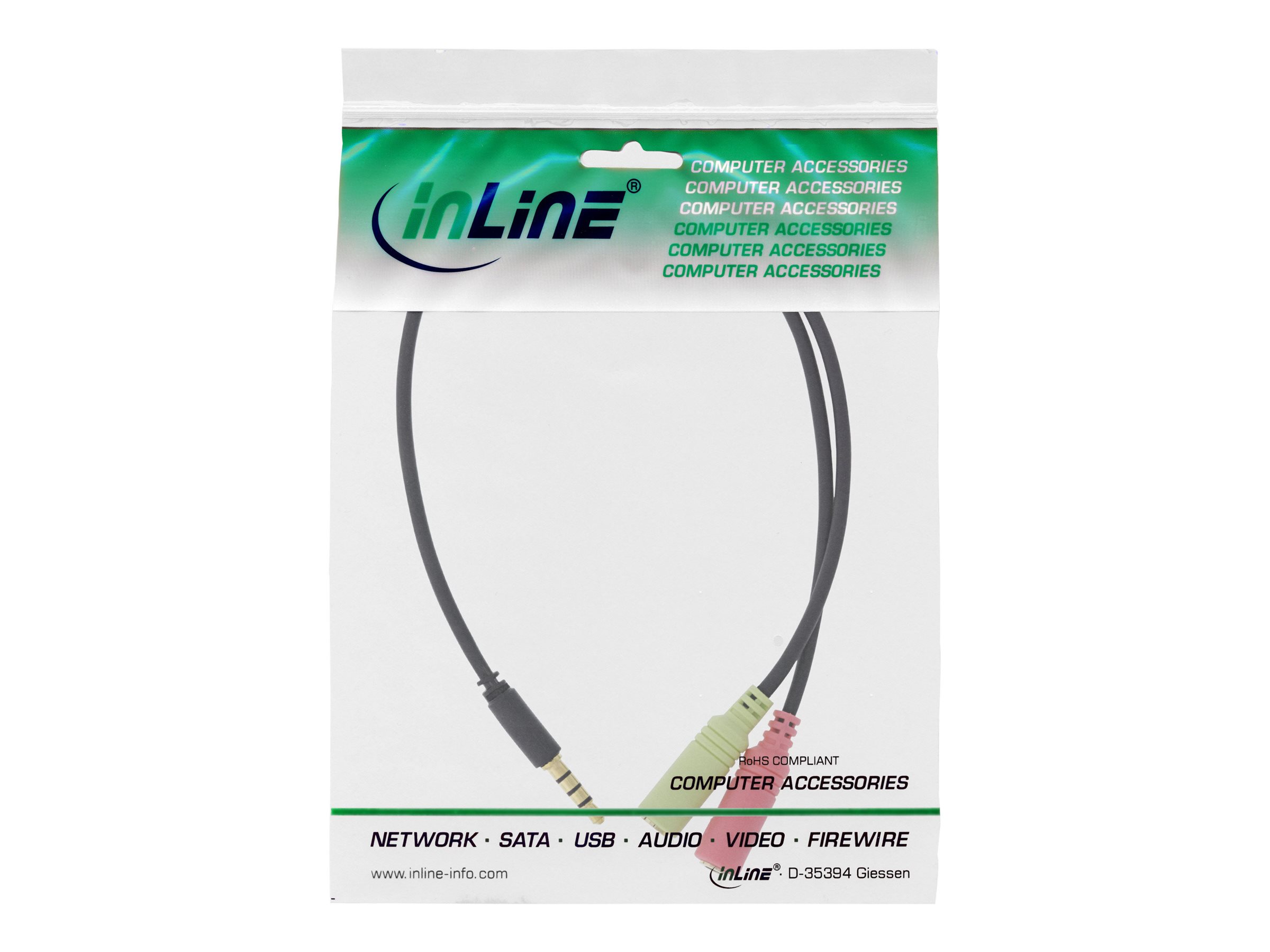 InLine Audio Headset Adapterkabel 3,5mm Klinke Stecker 4-pol. an 2x 3,5mm Klinke Buchse 1 m Schwarz
