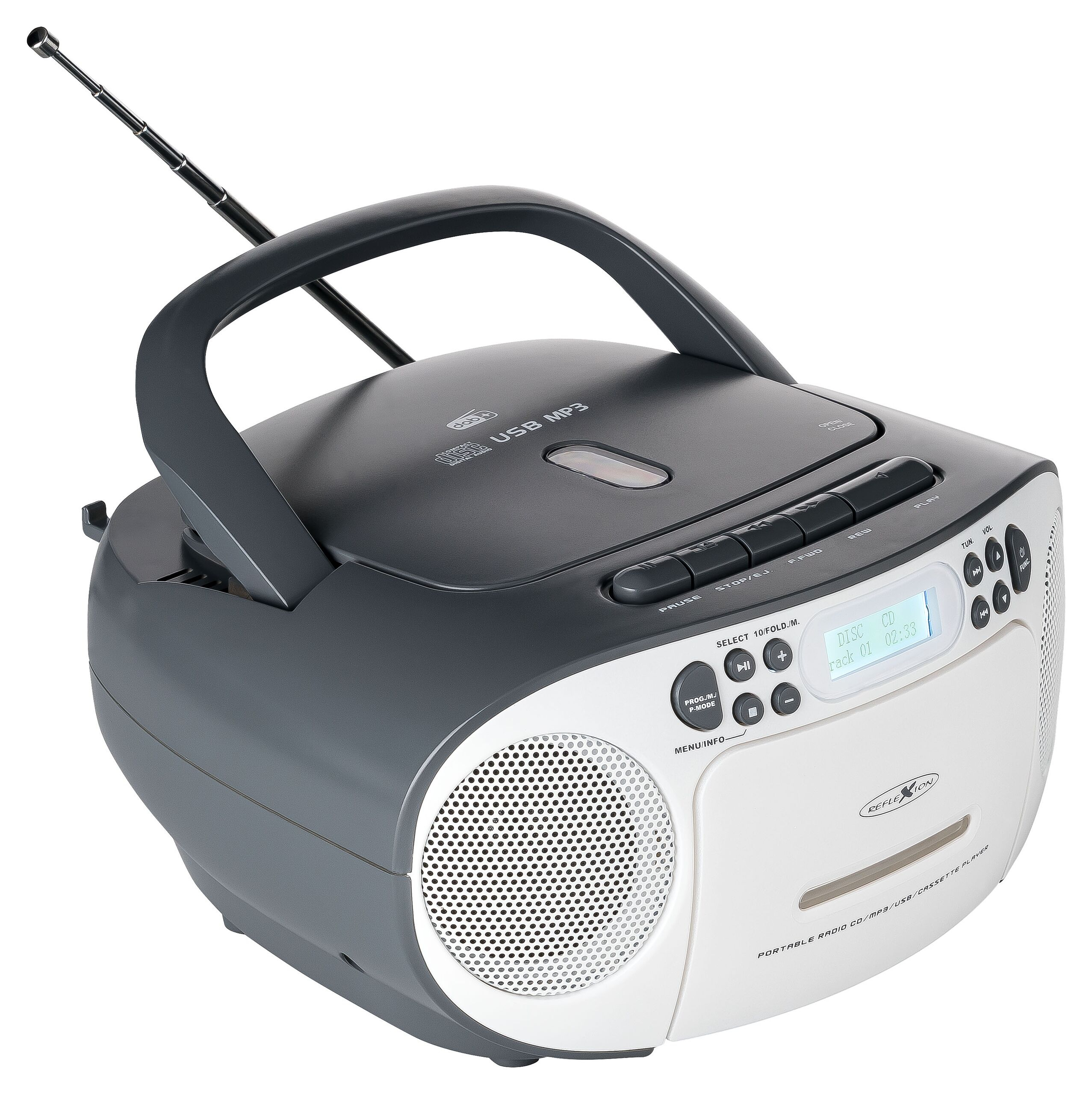 Reflexion Tragbarer Radiorecorder RCR2260DAB CD-Radio DAB+ UKW Kassette USB AUX Weiß Grau