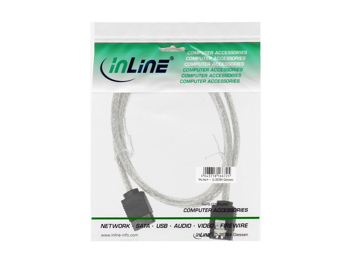 InLine SATA 6Gb/s Kabel mit Lasche 50 cm Transparent