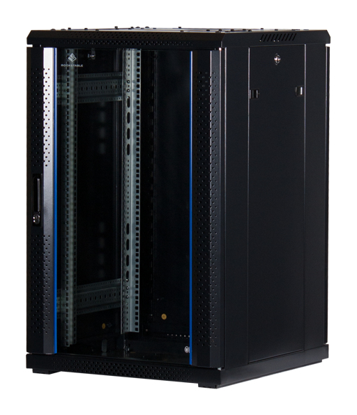 Rockstable RS19-6618 19"-Serverschrank 18 HE Freistehendes Gestell Glastür Schwarz