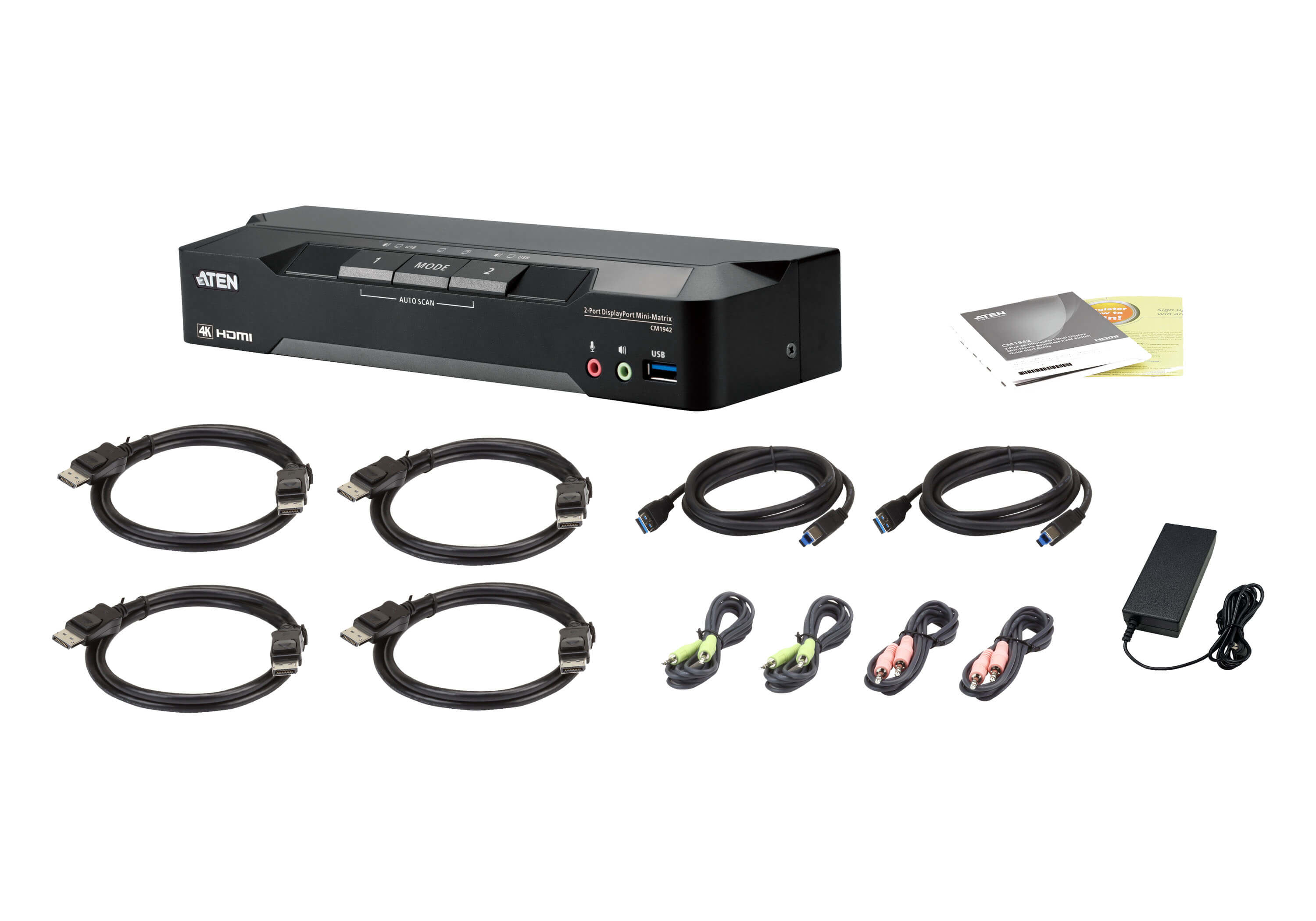 ATEN CM1942 2-Port KVM-Switch 4K DisplayPort Dual Display Schwarz