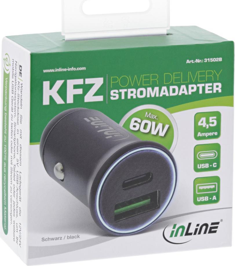 InLine 31502B Ladegerät für Mobilgeräte Auto Schwarz (31502B)