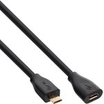 InLine® Micro-USB Verlängerung, USB 2.0 Micro-B Stecker auf Buchse, schwarz, vergoldete Kontakte, 2m (32720P)