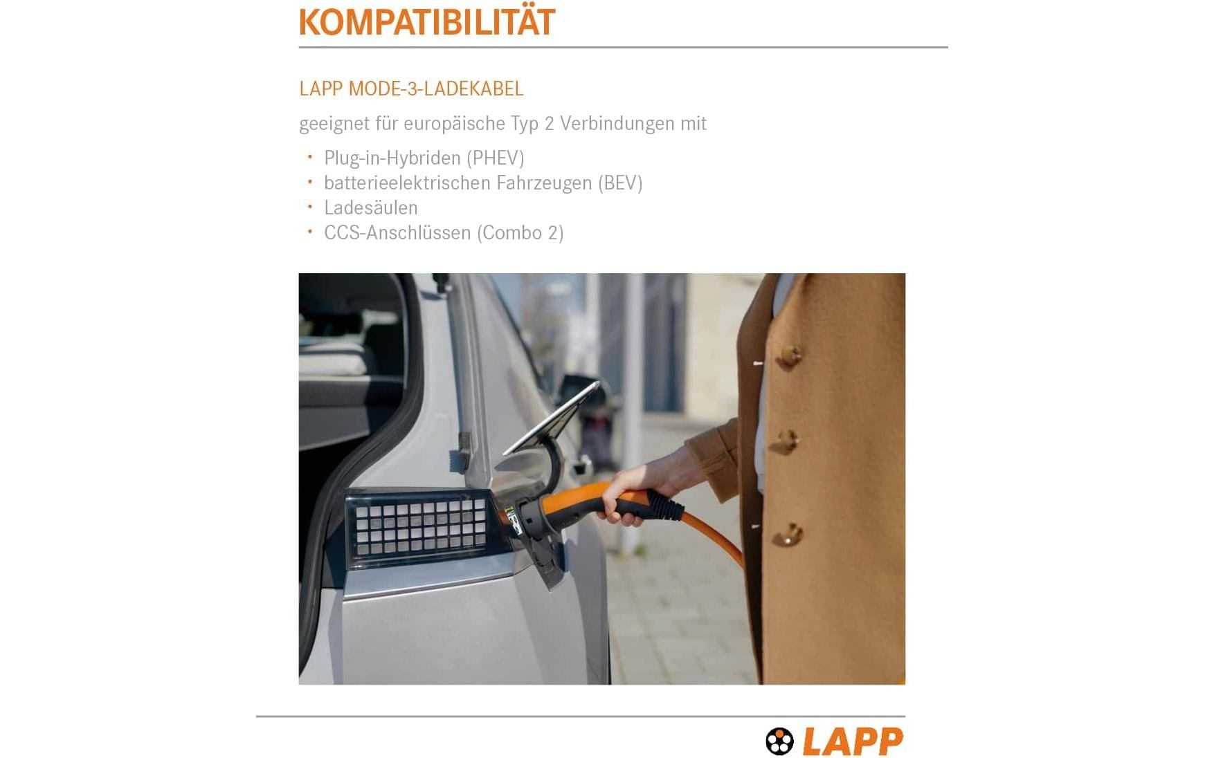 LAPP MOBILITY HELIX Ladekabel Typ 2 bis 7,4 kW 32 A 5 m Orange