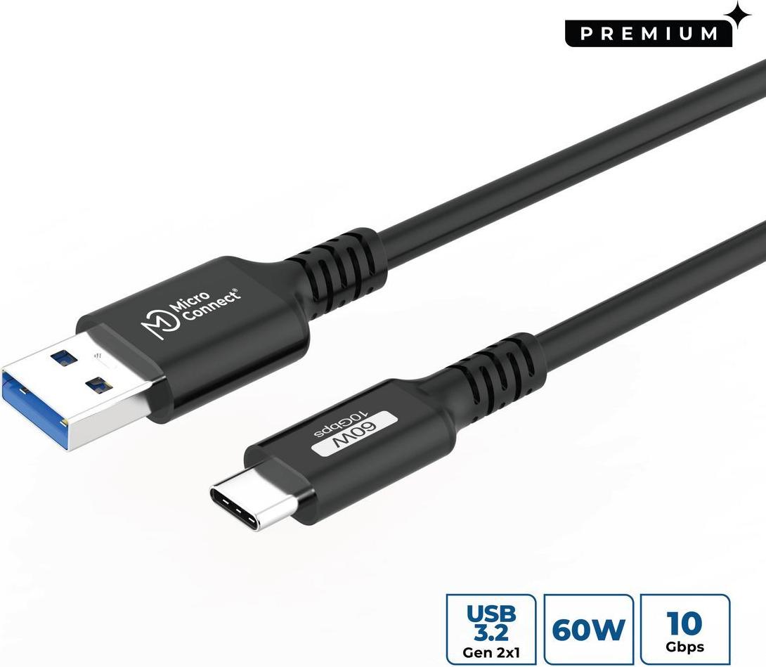 MicroConnect Premium USB-C to USB-A cable 10Gbps 60W (USB3.2AC015)
