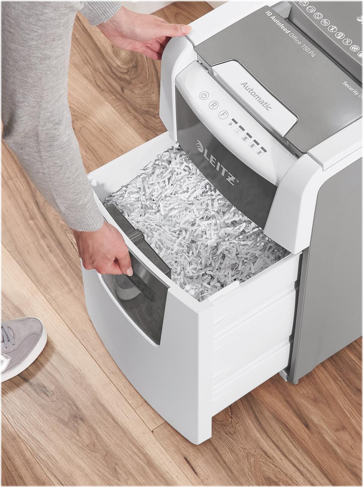 Leitz IQ AutoFeed Office 150 P4 Aktenvernichter Kreuzschnitt P4 Grau, Weiß