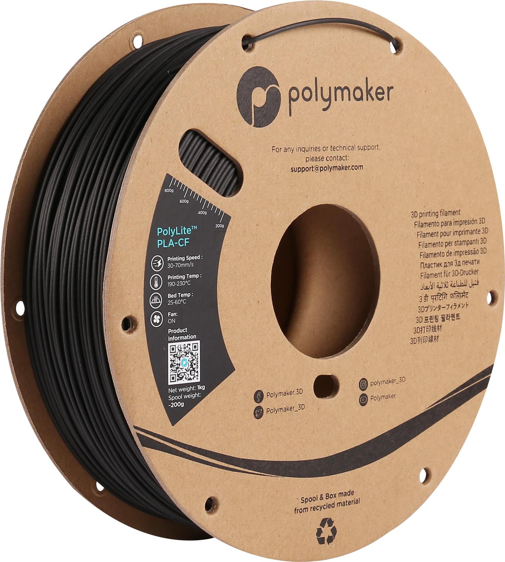 Polymaker PA10001 3D-Druckmaterial Polyacticsäure (PLA) Schwarz 1 kg (PA10001)