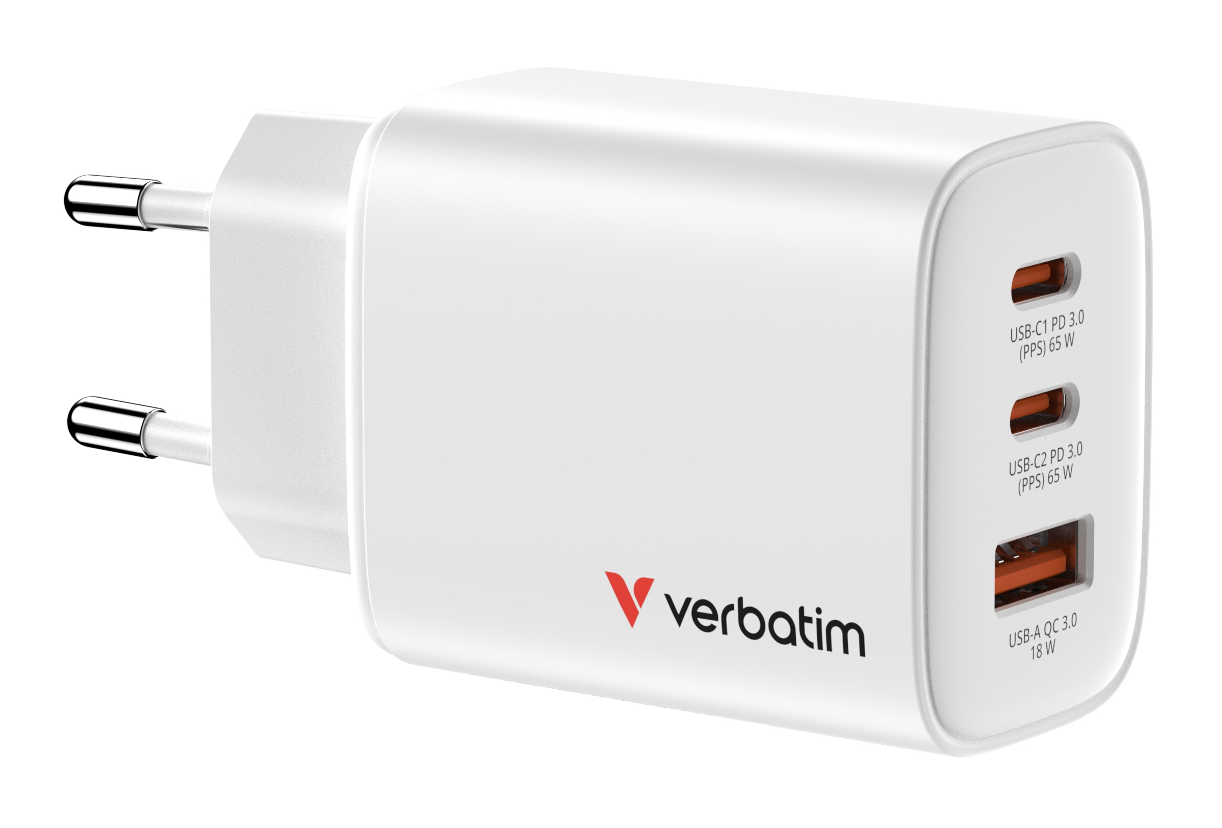 Verbatim Essentials GaN III 65W 3-Port USB-A/C Ladegerät Weiß