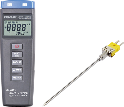 VOLTCRAFT K102 + TP 203 Temperatur-Messgerät -200 bis +1370 °C Fühler-Typ K