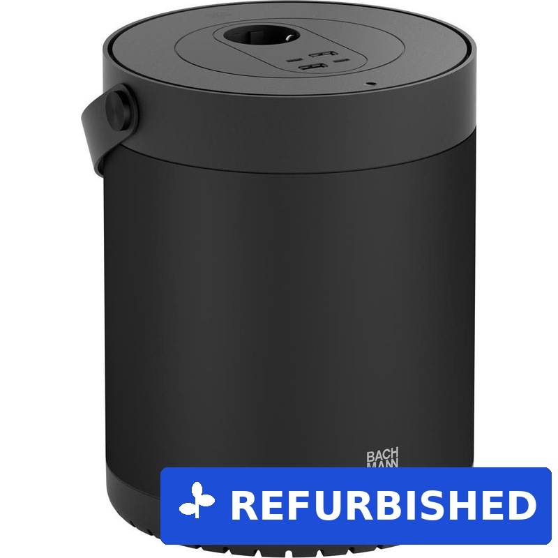 Bachmann MOV E BM0011007 Power Unit – 1x CEE7/3 – 2x USB A – 2x USB C – 230 Wh – 220 W – Aluminium – Schwarz – inkl. Adapter (BM0011007) (geöffnet)