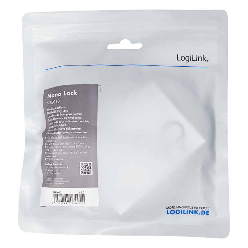 LogiLink NBS013 Nano-Slot Notebookschloss 1,8 m Dark Smoke