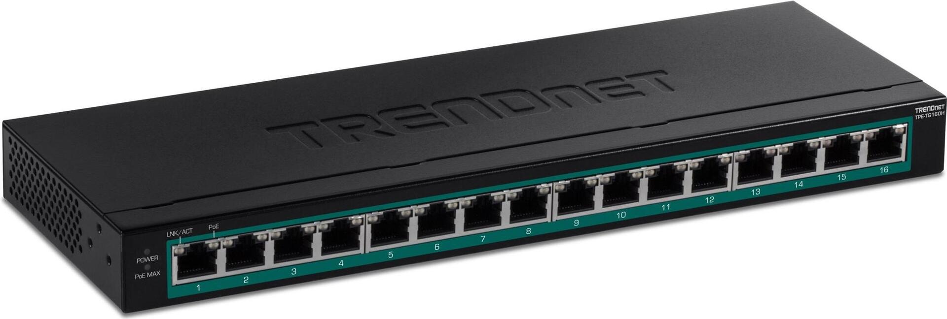 TRENDnet TPE TG160H 16-Port Gigabit PoE+ Switch Schwarz
