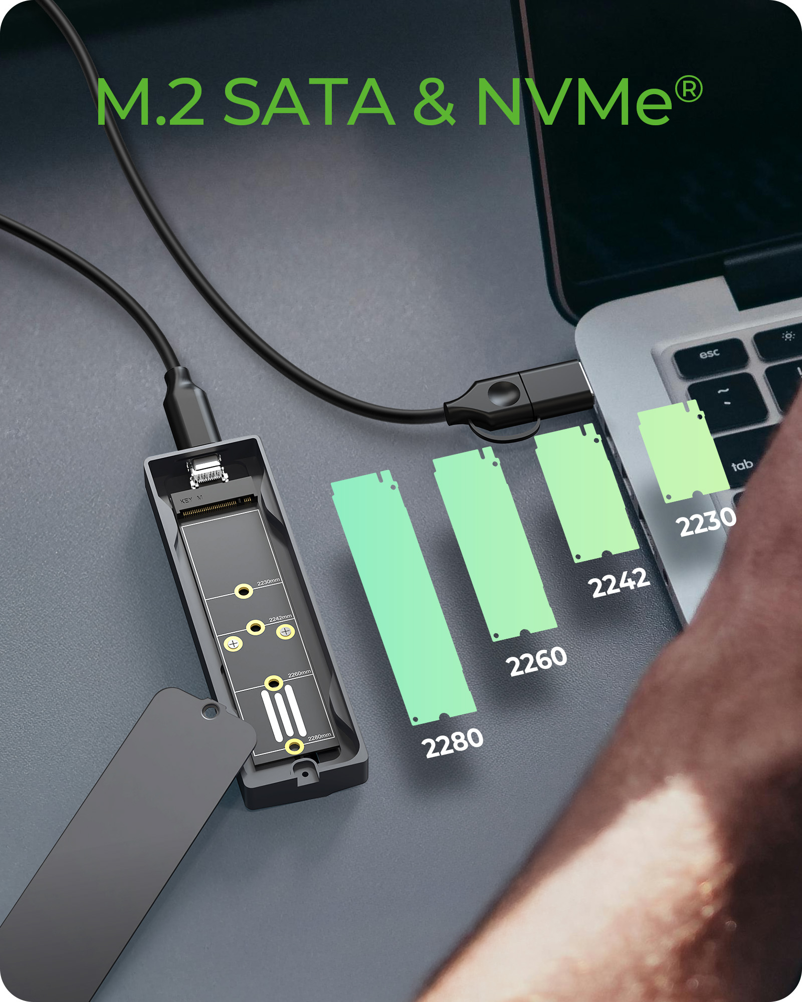 ICY BOX IB-1826MCL-CU31 M.2 NVMe SSD-Gehäuse USB 3.2 Gen 2 Typ-C RGB Grau