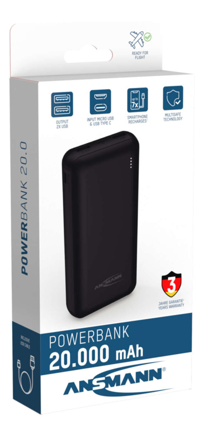 Ansmann PB212 Powerbank 20000 mAh LiPo 5 V 2,1 A Schwarz