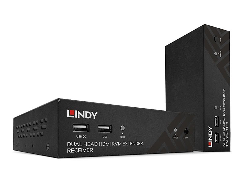 Lindy 39374 KVM-Extender Dual-Head HDMI USB IR RS232 HDBaseT Cat.6 100m Schwarz