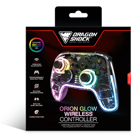 DragonShock Orion Glow Kabelloser Bluetooth Gamepad mit RGB-Beleuchtung für Nintendo Switch Schwarz