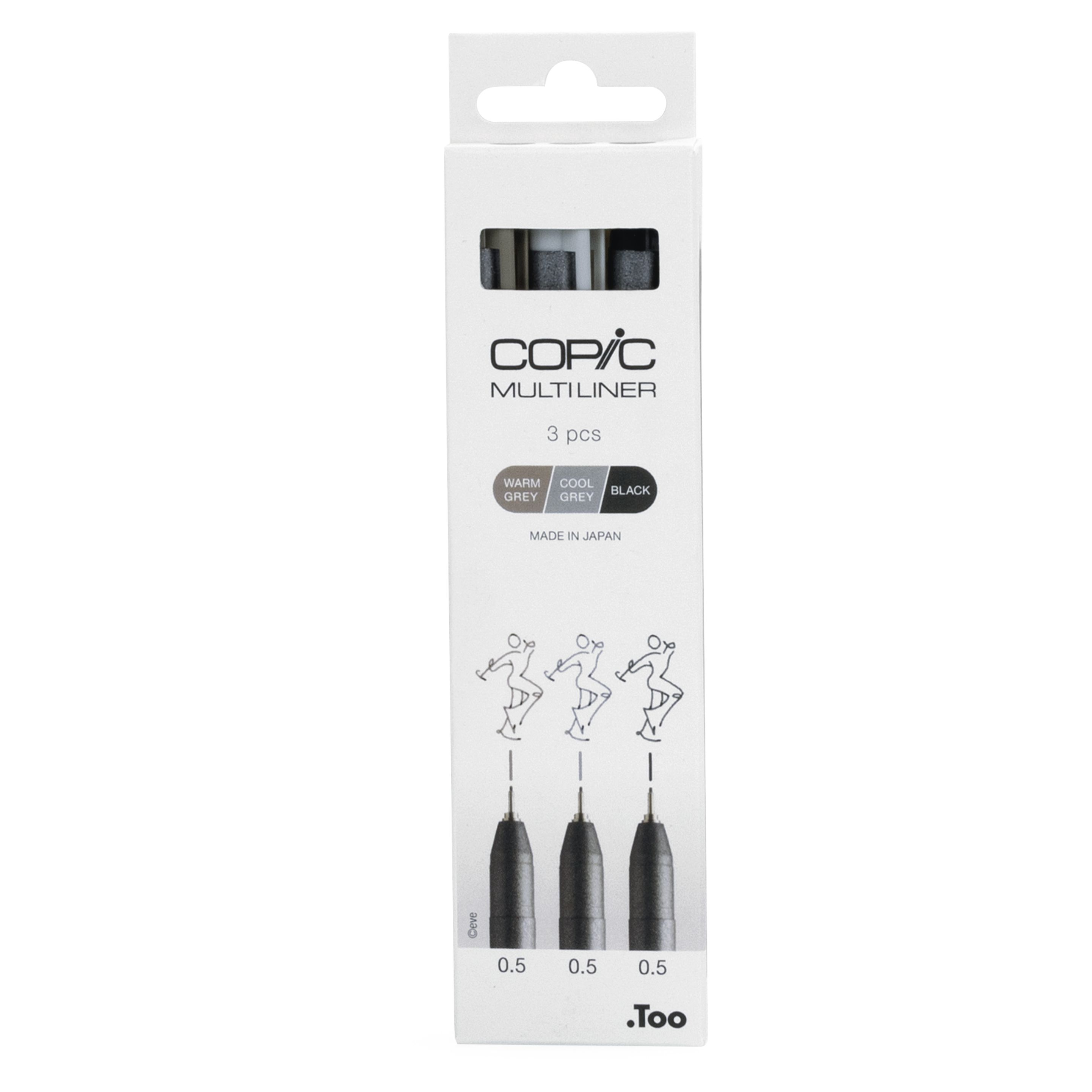 COPIC Multiliner Fineliner Set 0,5 mm 3 St. Schwarz, Kühles Grau, Warmes Grau