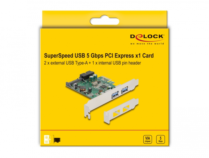 Delock 90096 PCI Express 2.0 x1 Karte 2x USB 3.2 Gen 1 Typ-A extern + 1x USB 3.0 19-Pin intern Low-Profile Silver