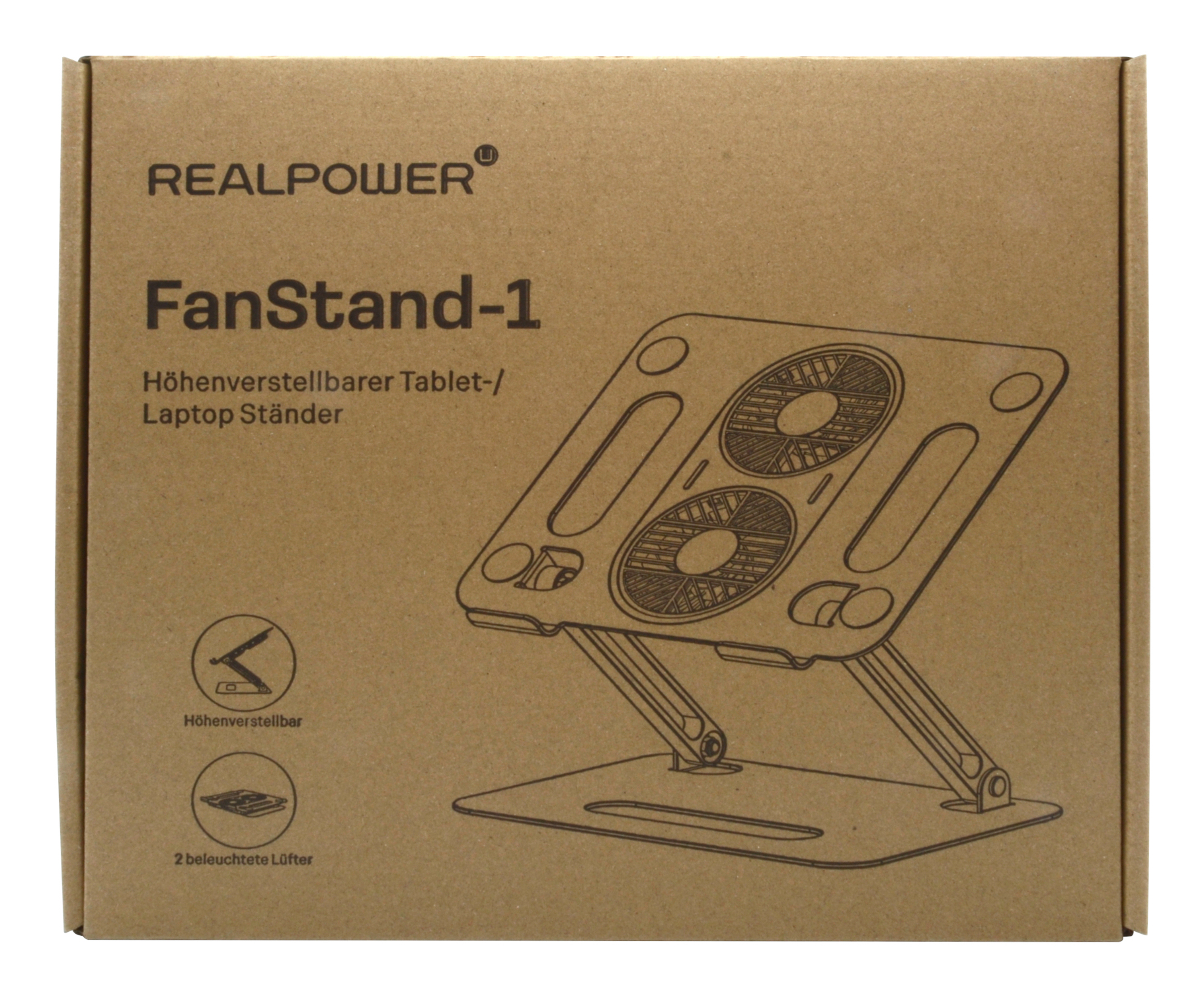 RealPower FanStand 1 Notebook-Ständer mit Lüfter und RGB bis 17" Edelstahl