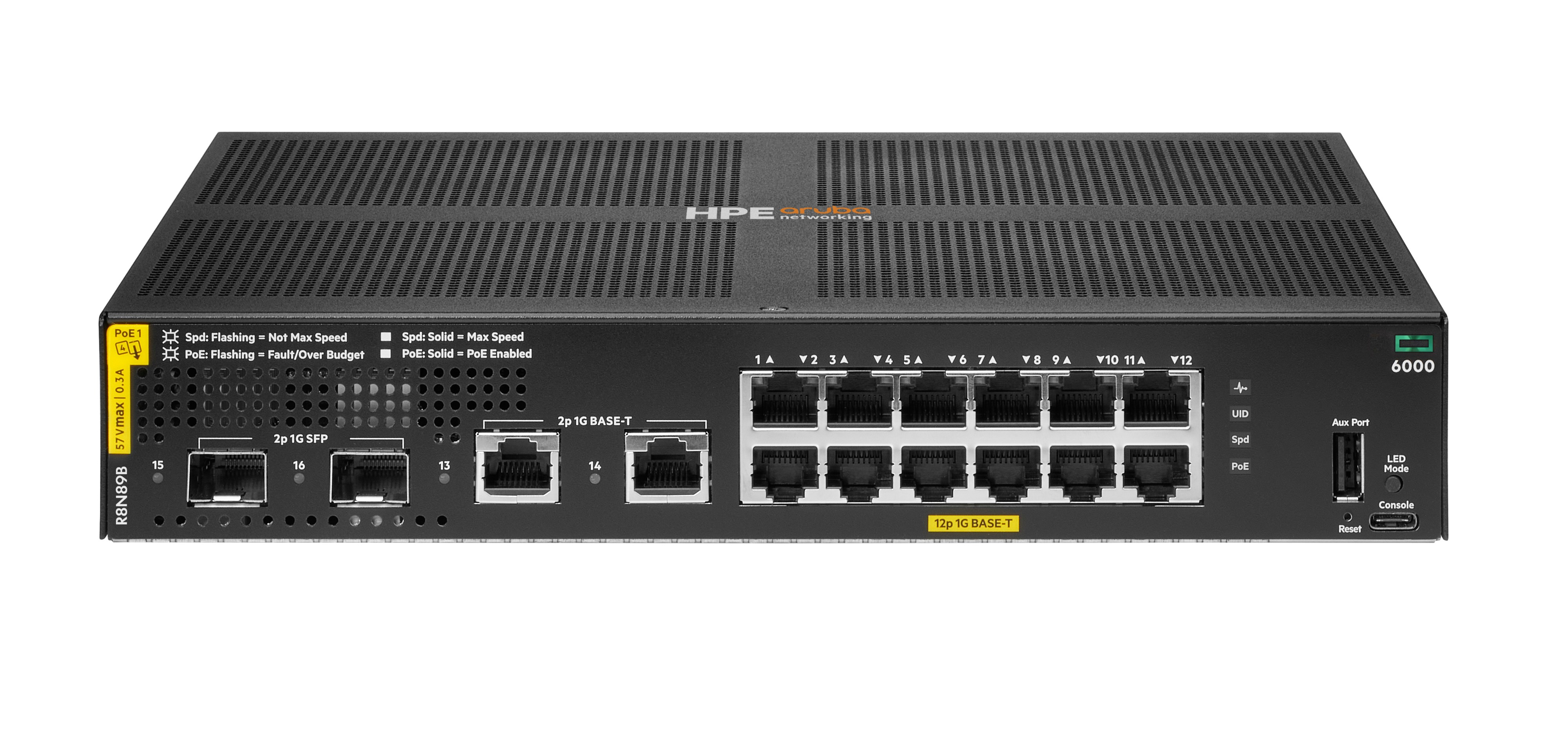 HPE Aruba Networking CX 6000 Managed Switch 12x GbE PoE+ 2x SFP Uplink 139W PoE L3 32 Gbit/s