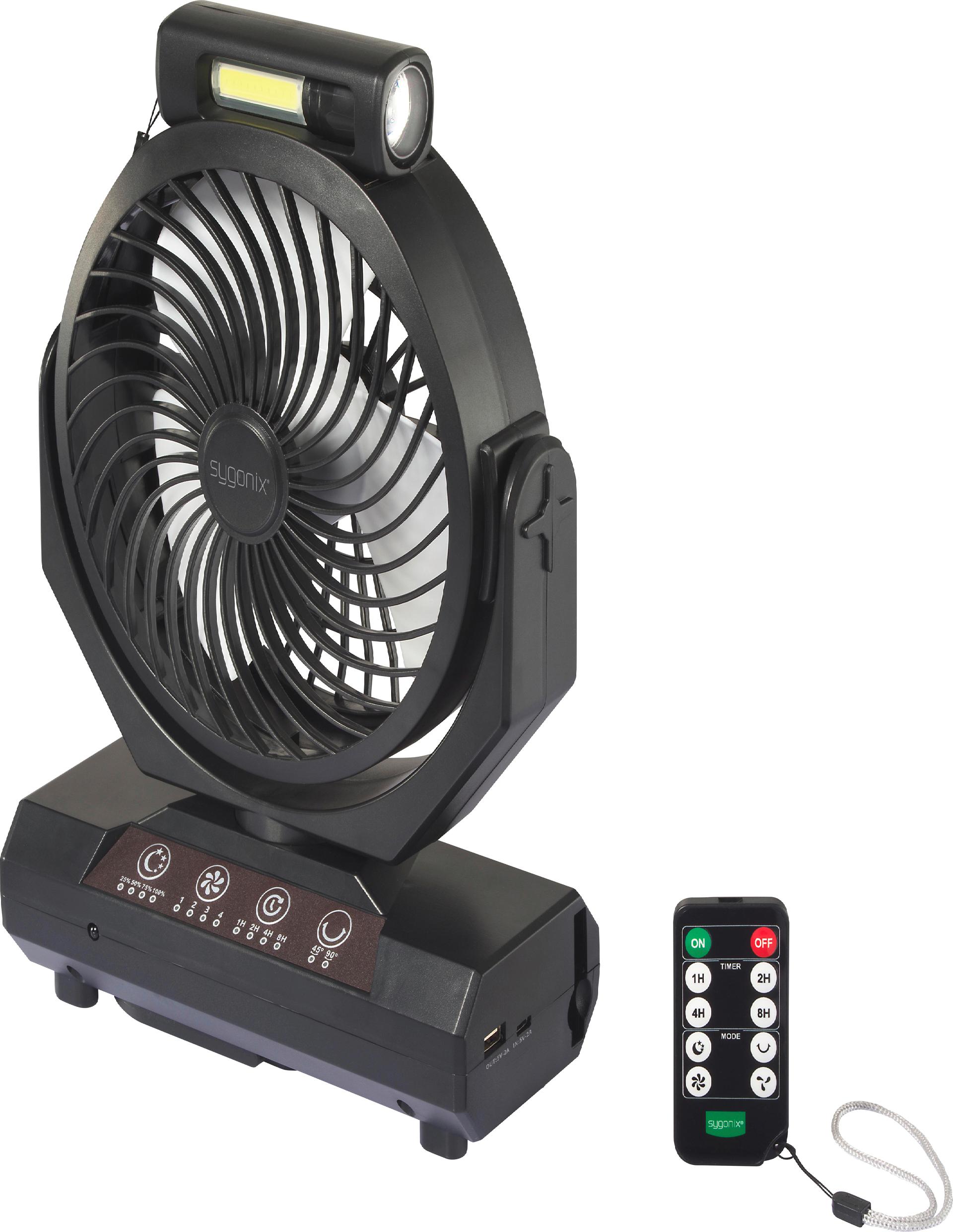Sygonix Akku-Ventilator SY-5996204 4,6 W Ø 205 mm schwarz mit Fernbedienung und LED-Licht