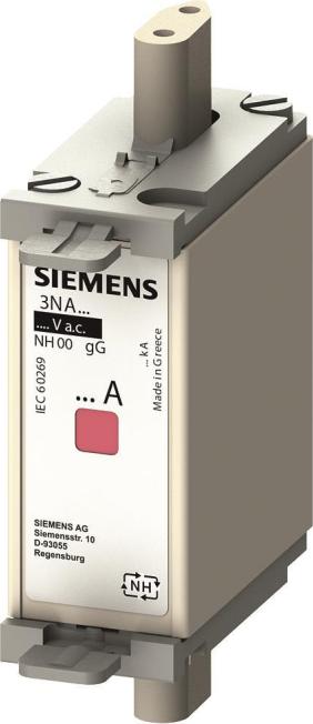Siemens Indus.Sector NH-Sicherungseinsatz mit Isol. Griffl. 3NA6830-4 Baugröße NH000, Bemessungsstrom 100A, Bemessungsspannung 400V, Betriebsklasse gL/gG (Ganzbereichs-Leitungsschutz/Ganzbereichs-Gerätesch.), Ausführung Kennmelder Kombikennmelder, Mit is (3NA68304)