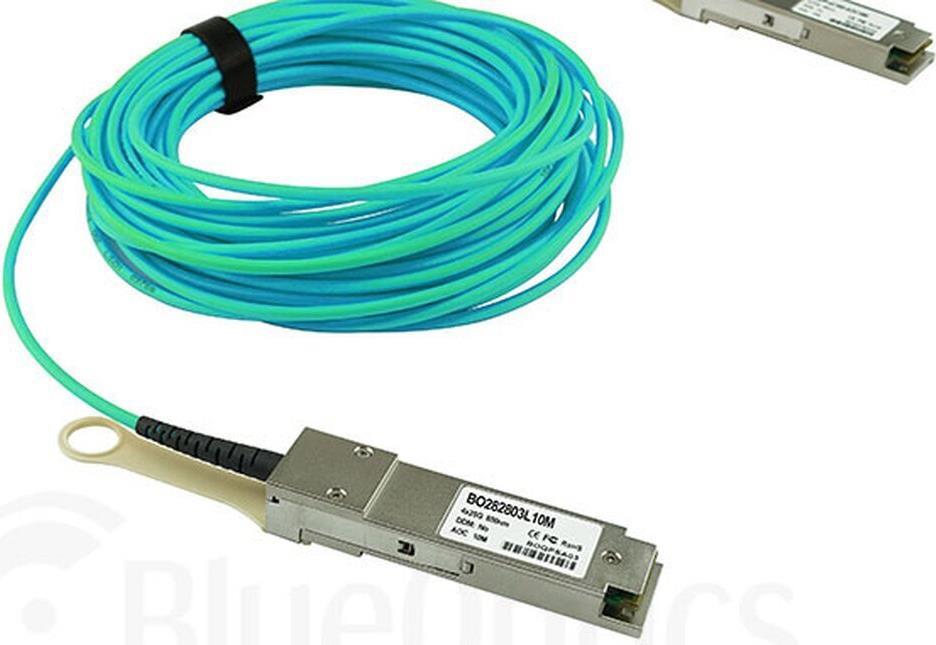 Kompatibles Lenovo 00MP552 QSFP28 BlueOptics Aktives Optisches Kabel (AOC), 100GBASE-SR4, Ethernet, Infiniband, 20 Meter (00MP552-BO)