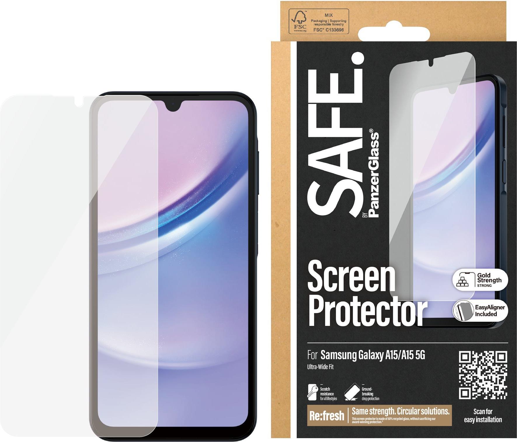 PanzerGlass SAFE. by PanzerGlass Displayschutzfolie für Samsung Galaxy A15 / A15 5G Ultra-Wide Fit mit EasyAligner Clean, Transparent