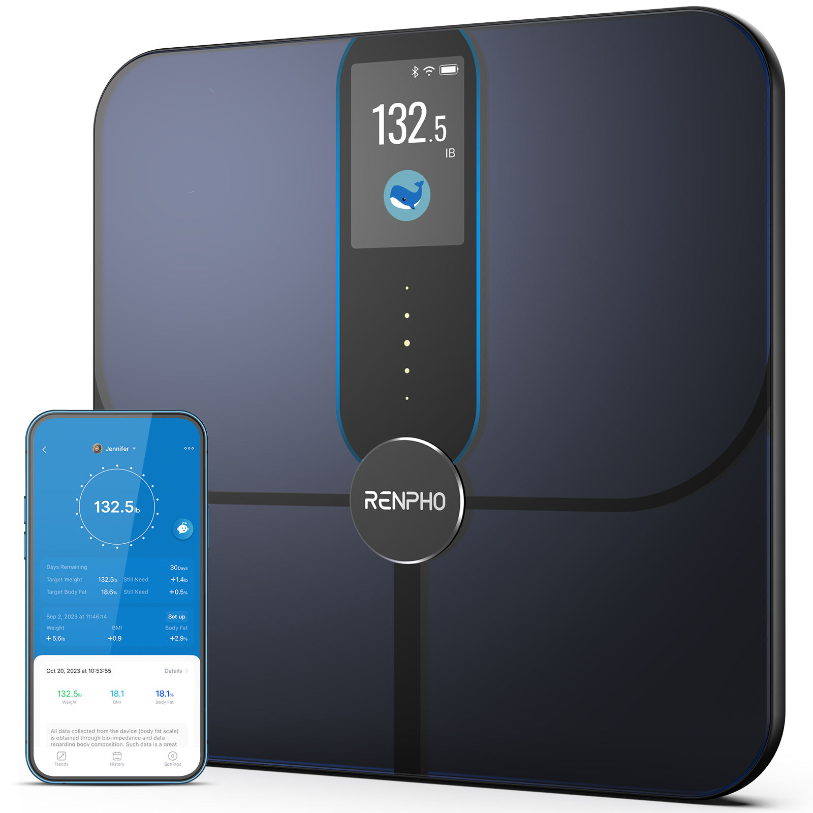 Renpho Elis Nova Elektronische Personenwaage Bluetooth WLAN Dunkelblau